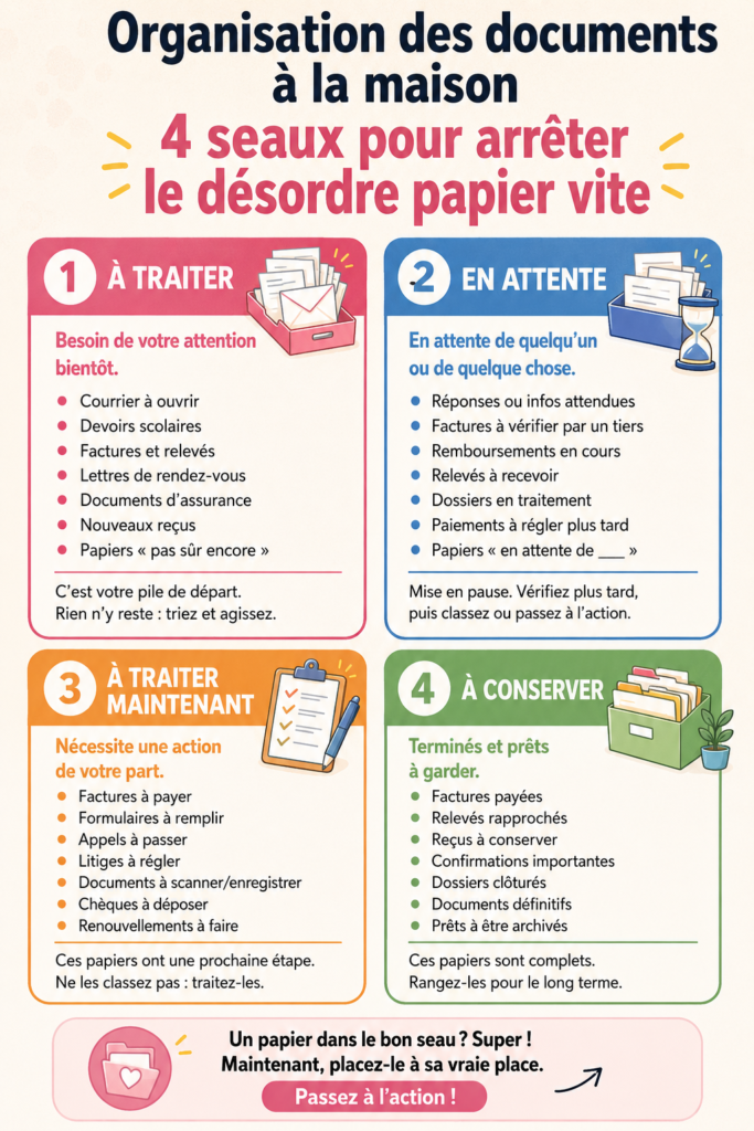 Femme souriante organisant des documents sur un bureau