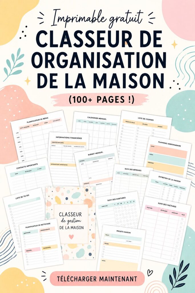 Image d'un organiseur de maison à imprimer, organisé et pratique, symbolisant la gestion efficace du foyer.
