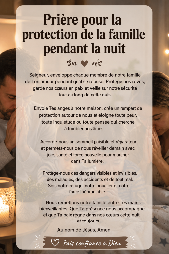 Image d'une famille unie se préparant à prier ensemble avant de dormir.