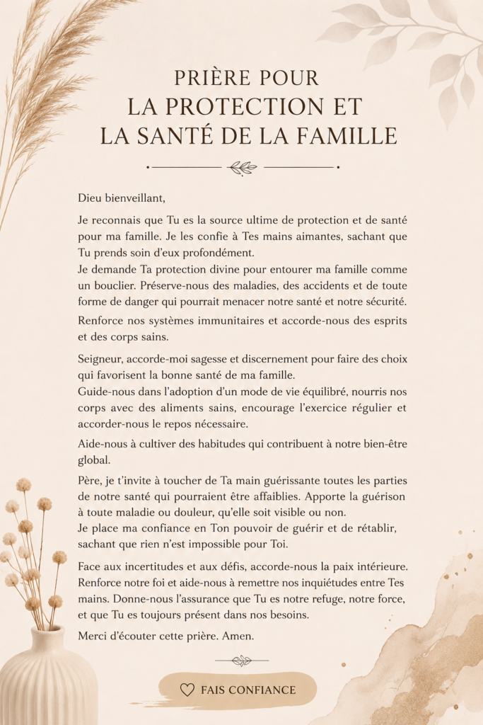 Prière pour la santé et la protection de la famille, ambiance chaleureuse