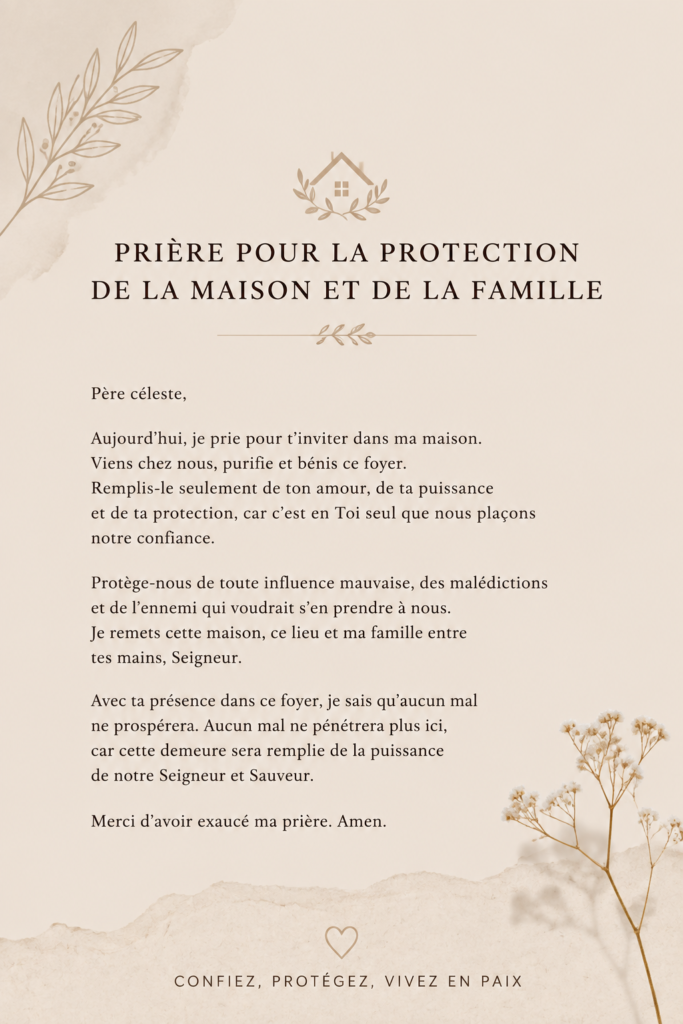 Une famille réunie en prière dans leur salon pour la protection de leur maison.