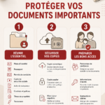 Femme examinant des documents importants sur une table, organisés et classés.