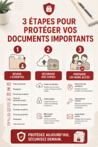 Femme examinant des documents importants sur une table, organisés et classés.