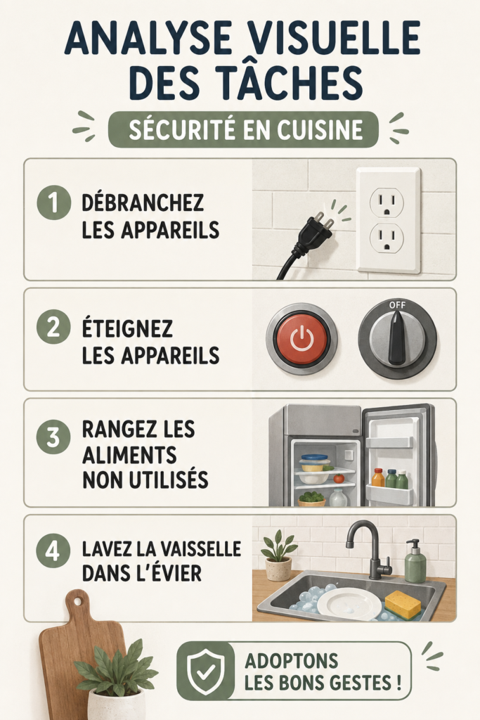 Image d'une cuisine bien organisée et sécurisée, illustrant des pratiques de sécurité alimentaire.