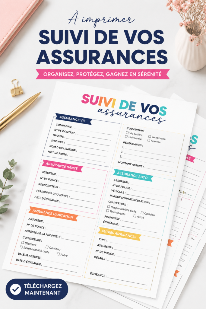 Modèle gratuit pour le suivi des polices d'assurance sur un bureau élégant.