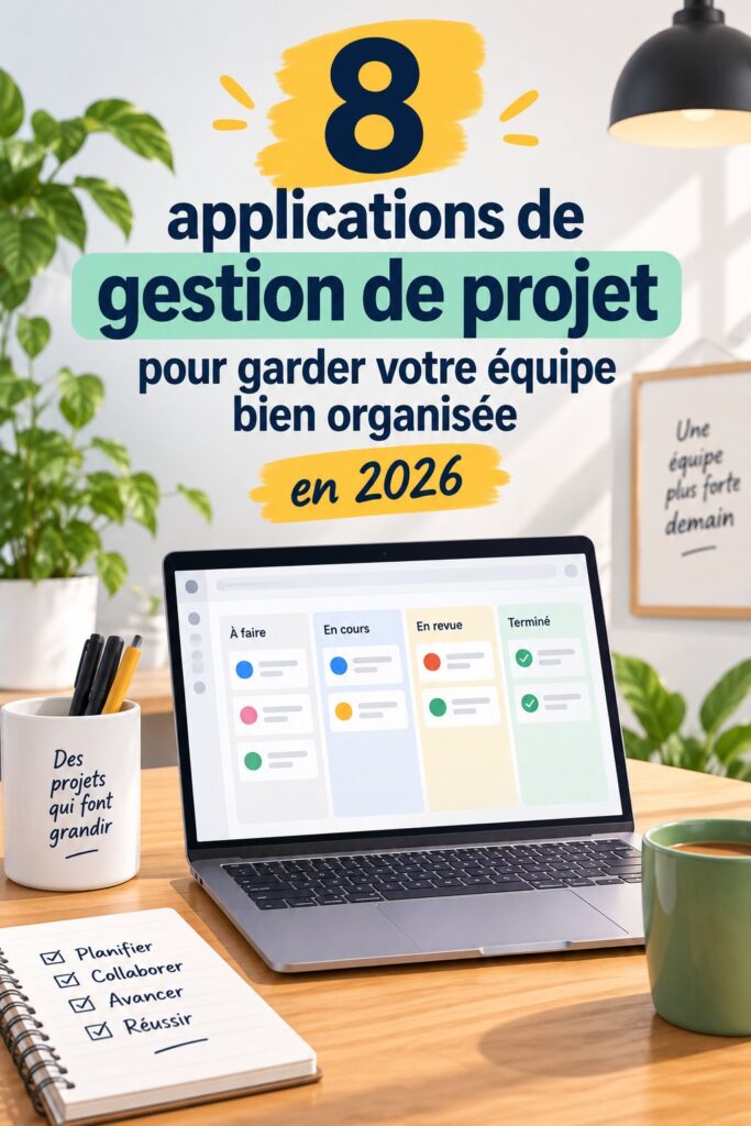 Capture d'écran de plusieurs applications de gestion d'équipe sur un ordinateur et un smartphone.