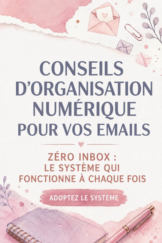 Femme assise devant son ordinateur avec une boîte mail organisée.