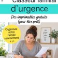 Illustration d'un binder d'urgence familial bien organisé avec des documents importants.