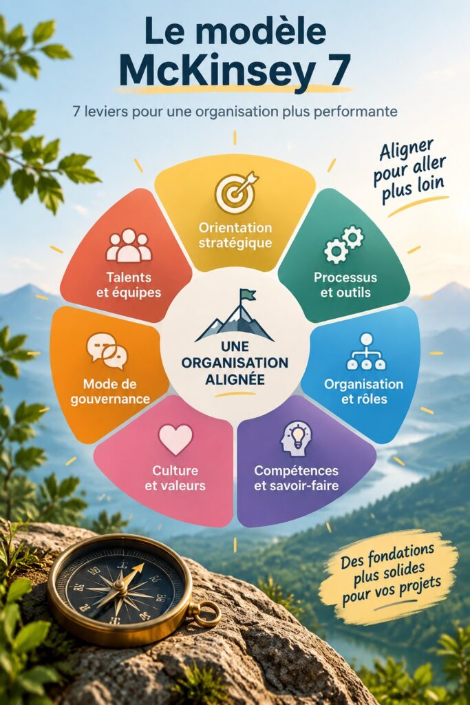 Image symbolisant le cadre McKinsey 7-S avec ses sept éléments clés.