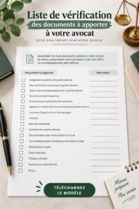 Femme préparant ses documents avant un rendez-vous avec un avocat pour une consultation juridique.