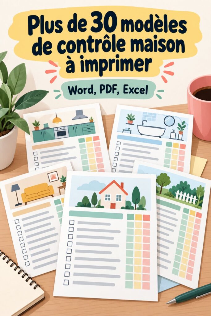 Checklists d'inspection de maison prêtes à imprimer sur une table en bois