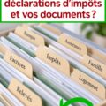 Femme consultante des documents fiscaux sur son bureau, réfléchissant à la durée de conservation.