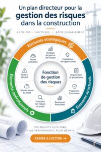 Illustration d'un chantier de construction avec différents outils de gestion des risques