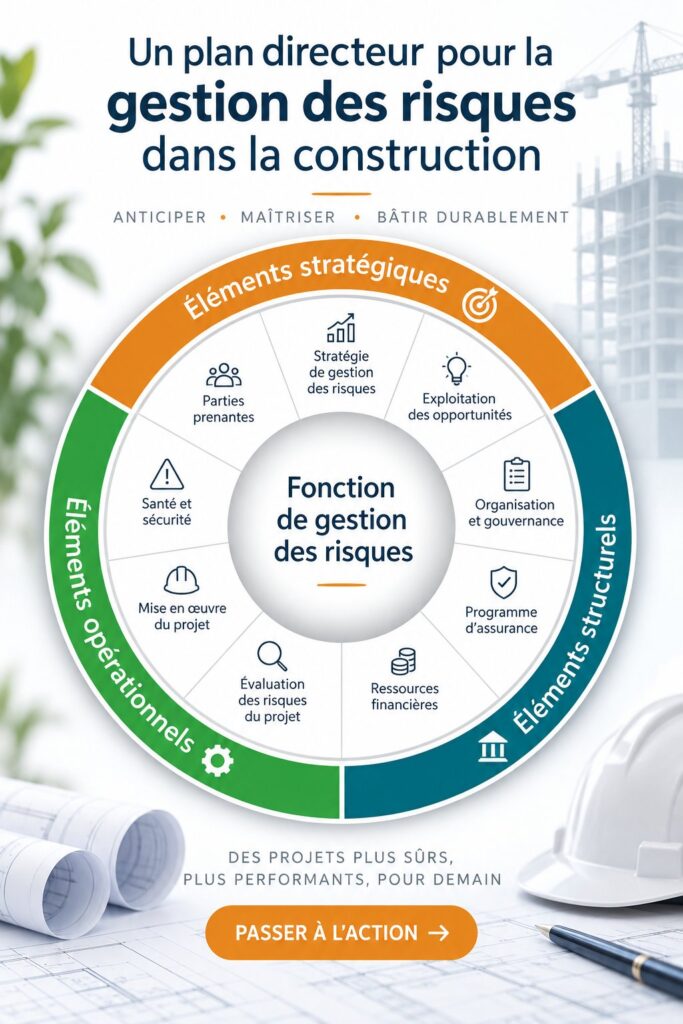 Illustration d'un chantier de construction avec différents outils de gestion des risques
