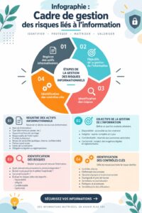 Infographie illustrant la gestion des risques d'information, avec des conseils pratiques