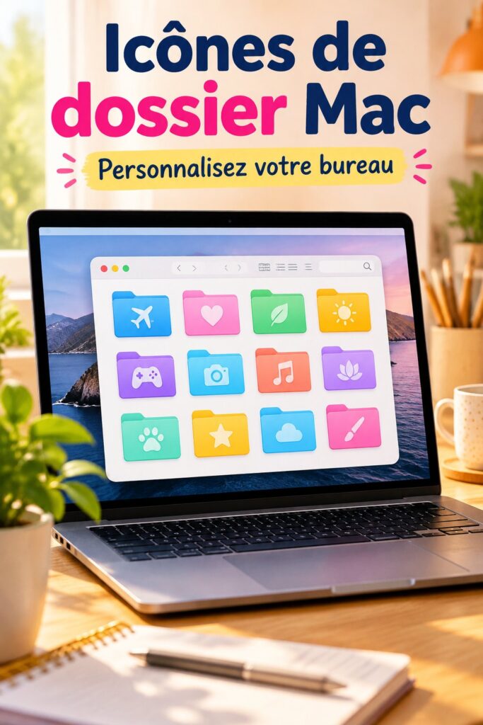 Icônes de dossier Mac colorées et variées sur un bureau numérique