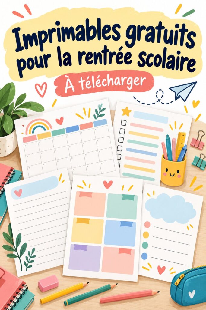 Imprimables colorés pour le retour à l'école, parfaits pour l'organisation familiale.