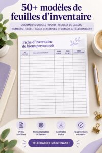 Modèle de feuille de calcul d'inventaire adapté à la gestion