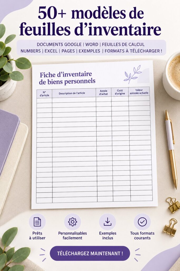 Modèle de feuille de calcul d'inventaire adapté à la gestion