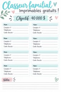 Classeur familial ouvert avec des documents organisés