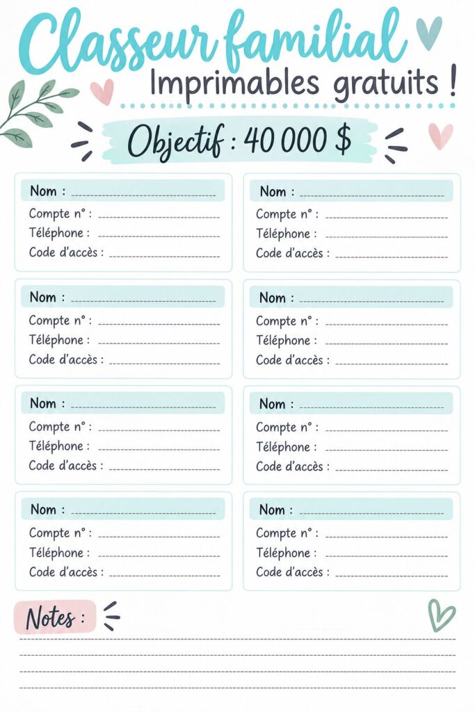 Classeur familial ouvert avec des documents organisés