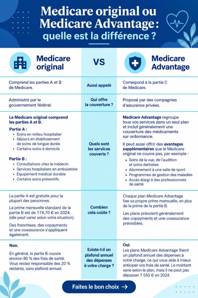 Illustration comparant les différents types de Medicare