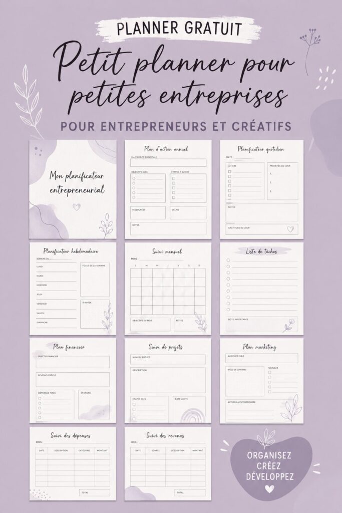 Planner pour entrepreneuses créatives disponible en téléchargement gratuit.