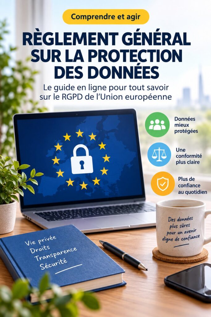 Illustration sur le RGPD avec des éléments iconographiques représentant la protection des données personnelles.
