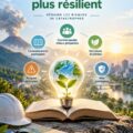Une femme lisant un livre sur la réduction des risques de catastrophe, symbolisant l'importance du savoir.