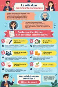 Une femme lisant un document sur la planification successorale, représentant le rôle d'un exécuteur testamentaire.