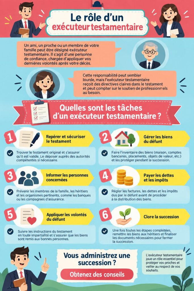 Une femme lisant un document sur la planification successorale, représentant le rôle d'un exécuteur testamentaire.