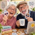 Un ensemble de stickers colorés et amusants destinés aux personnes âgées.