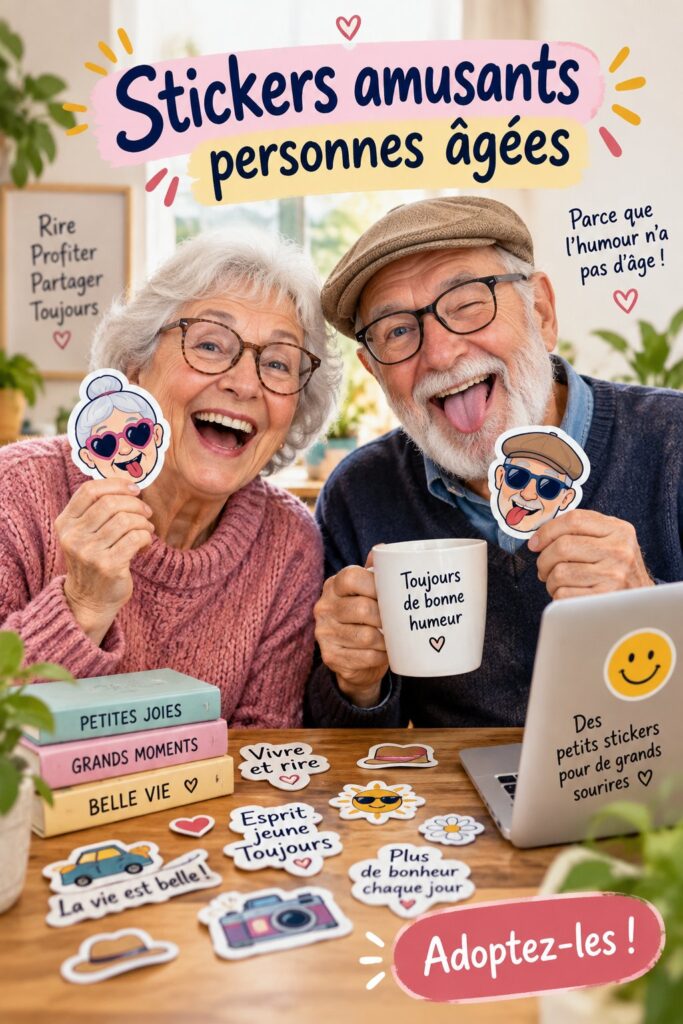 Un ensemble de stickers colorés et amusants destinés aux personnes âgées.