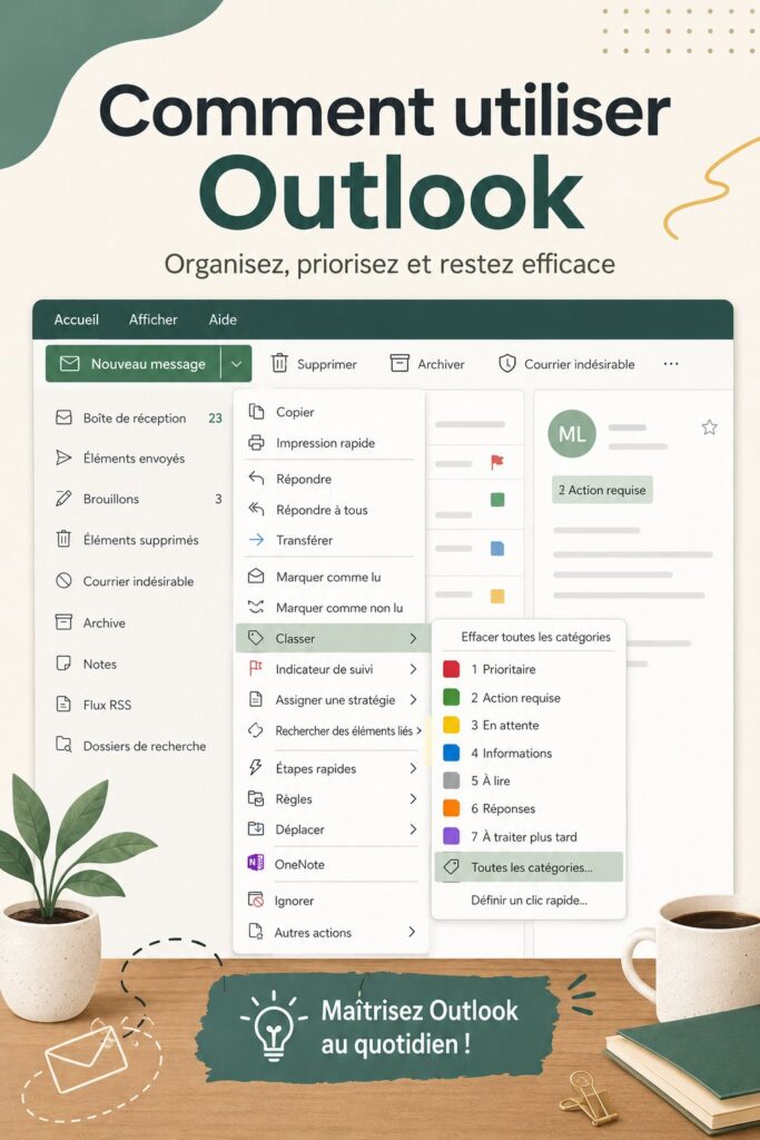 Une femme utilisant Outlook sur son ordinateur pour organiser son travail