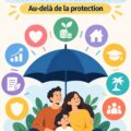 Une femme souriante examinant des documents d'assurance vie pour sa famille.