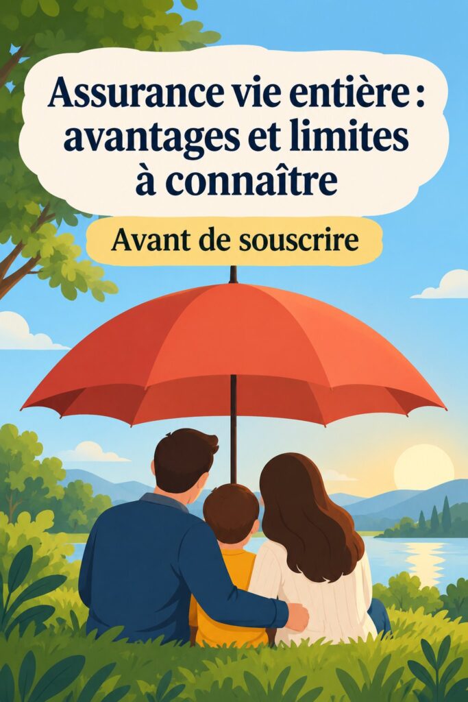 Une femme consulte des documents sur l'assurance vie entière, entourée de notes pratiques.