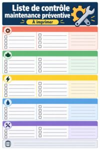 Femme utilisant une checklist pour la maintenance préventive à la maison.