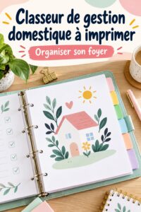 Un classeur coloré ouvert avec des feuilles organisées pour la gestion quotidienne de la maison.