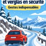 Un véhicule traversant une route enneigée en toute sécurité avec des panneaux de circulation visibles.