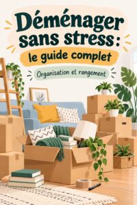 Une femme souriante s'occupant de son déménagement avec une checklist en main, entourée de cartons.