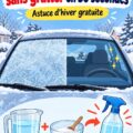 Femme en train d'enlever le givre de son pare-brise avec une astuce douce