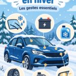 Image d'une voiture en hiver avec de la neige autour, symbolisant l'entretien automobile saisonnier.