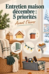 Maison chaleureuse préparée pour l'hiver avec des décorations de décembre.