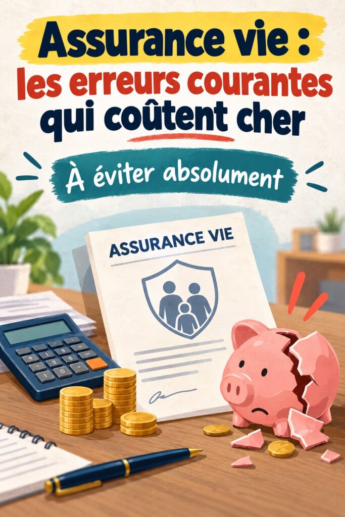 Image illustrant les erreurs fréquentes en assurance vie avec des symboles financiers.