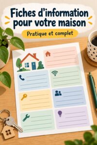 Femme rédigeant une fiche d'information pour sa maison