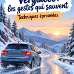 Femme conduisant prudemment un véhicule sur une route verglacée en hiver.