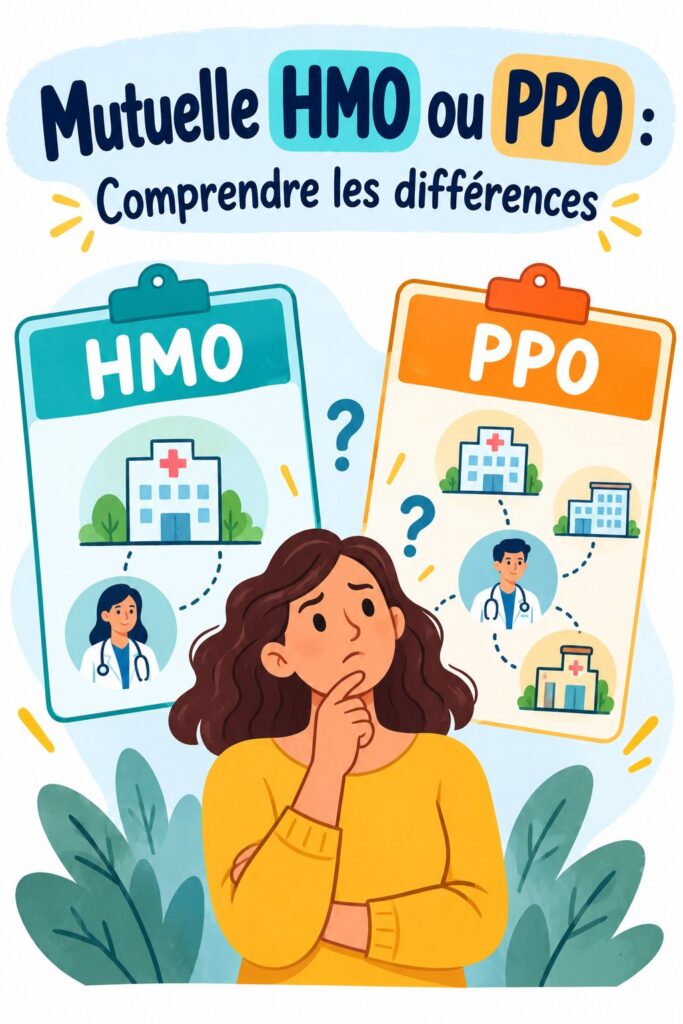Visuel illustrant les différences entre HMO et PPO en assurance santé.