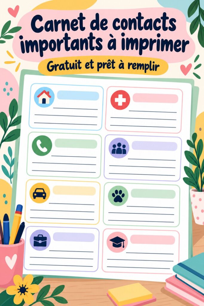 Un exemple d'imprimable pour organiser des contacts importants.