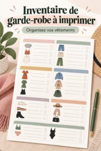 Femme ouvrant son dressing bien organisé avec un inventaire de vêtements.