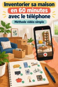Une femme réalisant un inventaire de sa maison avec un smartphone.